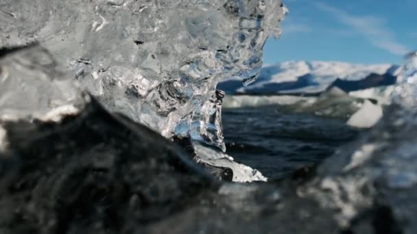 柔克沙隆冰川湖岸融化的冰型 — 图库视频影像