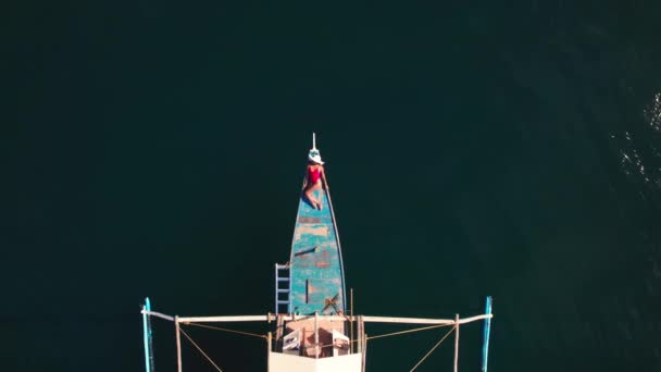 Dron nad mořem směrem k ženě opalování na obrysu — Stock video