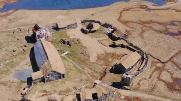 Drone Over Viking Village Film Set In Landscape Of Hofn — Videoclip de stoc