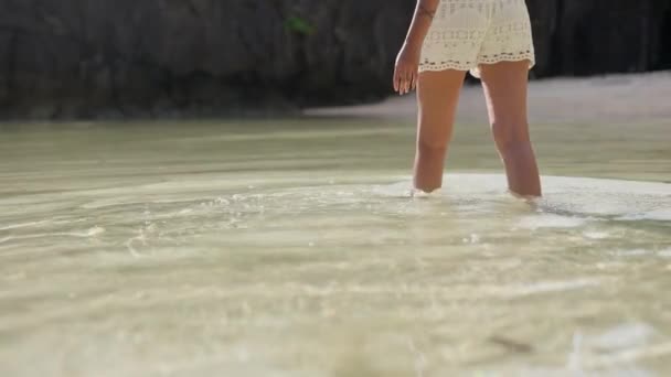 Woman Walking In Shallow Sea Water — Wideo stockowe