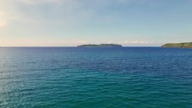 Drone Flight Over Blue Sea Towards Palawan Island