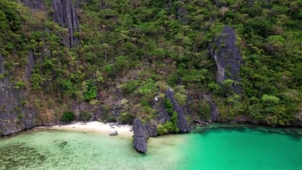 Drone Away From Limestone Rocks And Coastline — стоковое видео