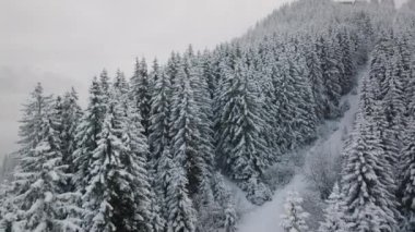 Yoğun, gür, karlı, Maiskogel Kayak Tesisi 'ndeki İHA Uçuşu, Kaprun, Avusturya
