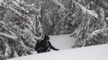 Geniş Yavaş Hareketli Kayak İzleme Kayağı Kayak Çekimi Karla kaplı Maiskogel Kayak Ormanı, Kaprun, Avusturya