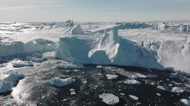 Wide Drone Flight Sea Ice Ilulissat Icefjord Unesco World Heritage — стокове відео