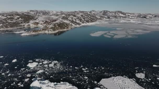 Szeroki Lot Dronem Nad Morzem Lodem Ilulissat Icefjord Stronę Krajobrazu — Wideo stockowe