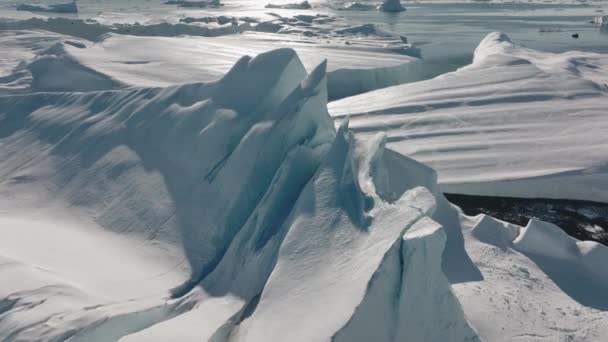 Vôo Zangão Largo Sobre Mar Gelo Ilulissat Icefjord Patrimônio Mundial — Vídeo de Stock