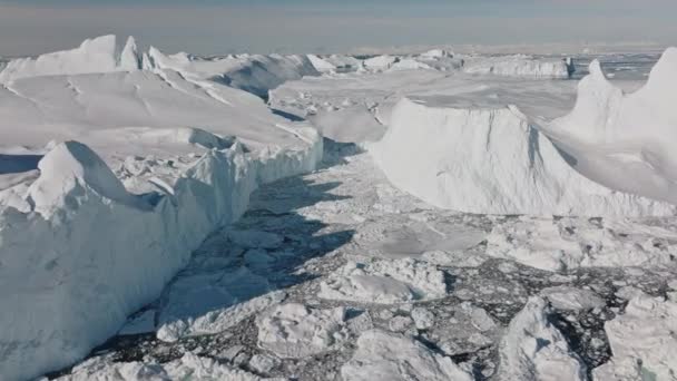 Amplio Vuelo Drones Sobre Mar Hielo Ilulissat Icefjord Patrimonio Humanidad — Vídeos de Stock