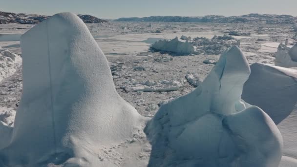 Amplio Vuelo Drones Sobre Mar Hielo Ilulissat Icefjord Patrimonio Humanidad — Vídeo de stock