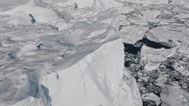 Wide Drone Flight Arcing Ice Formation Ilulissat Icefjord Unesco World — Stock Video