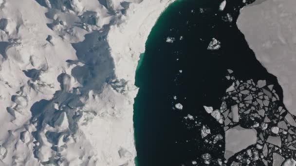 Wide Overhead Drone Flight Sea Ice Ilulissat Icefjord Unesco World — стокове відео