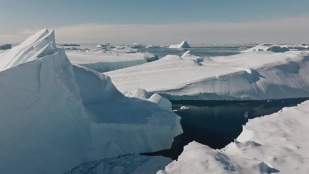 Wide Drone Flight Sea Ice Ilulissat Icefjord Unesco World Heritage — Stock Video