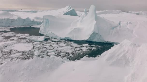 Wide Drone Flight Sea Ice Ilulissat Icefjord Unesco World Heritage — Stock Video