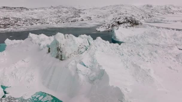 Wide Drone Flight Sea Ice Ilulissat Icefjord Unesco World Heritage — 비디오