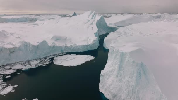 Amplio Vuelo Drones Sobre Mar Hielo Ilulissat Icefjord Patrimonio Humanidad — Vídeos de Stock