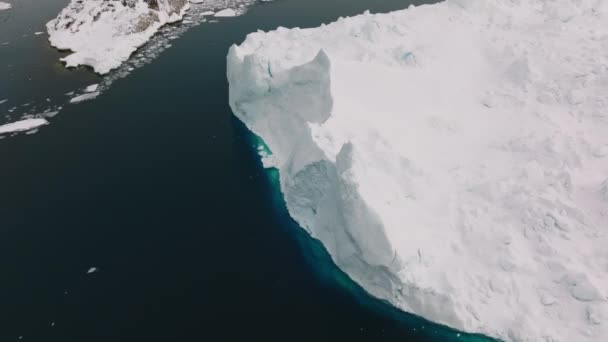 Wide Drone Flight Arcing Sea Ice Ilulissat Icefjord Unesco World — Stock video