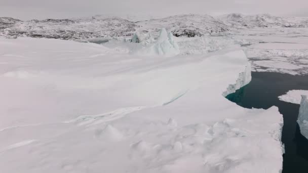 Wide Drone Flight Sea Ice Ilulissat Icefjord Unescos Världsarv Grönland — Stockvideo