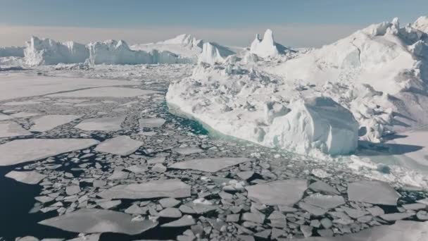 Amplio Vuelo Drones Sobre Mar Hielo Ilulissat Icefjord Patrimonio Humanidad — Vídeos de Stock