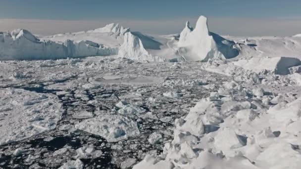 Szeroki Lot Dronem Nad Morzem Lodem Ilulissat Icefjord Unesco Światowe — Wideo stockowe