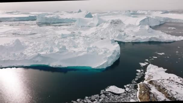 Amplio Vuelo Drones Sobre Mar Hielo Ilulissat Icefjord Patrimonio Humanidad — Vídeos de Stock