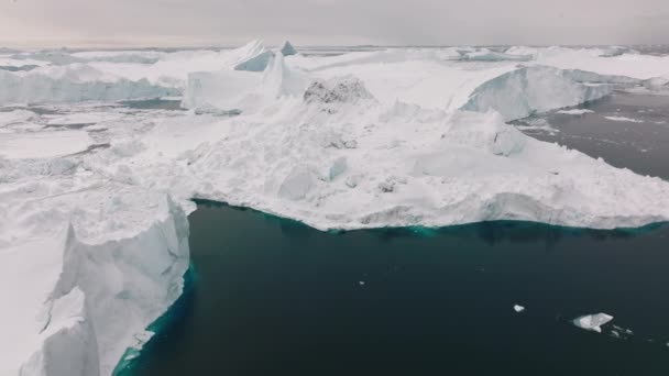 Wide Drone Flight Sea Ice Ilulissat Icefjord Unesco World Heritage — Stock video