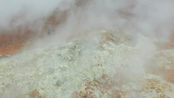 Antenne Dampende Fumaroles Hverir Geotermisk Område Nærheden Myvatn Søen Island – Stock-video