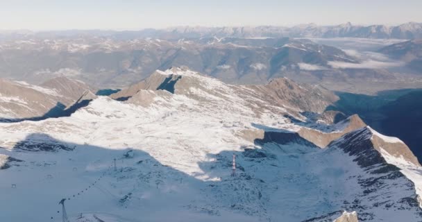 Wide Drone Flight Winter Arcing Kitzsteinhorn Mountain High Tauern Range — Stock Video