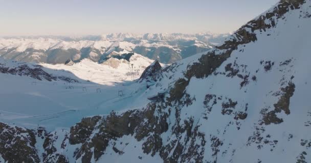 Wide Drone Flight Pulling Back Observation Deck Winter Kitzsteinhorn Mountain — Stock Video