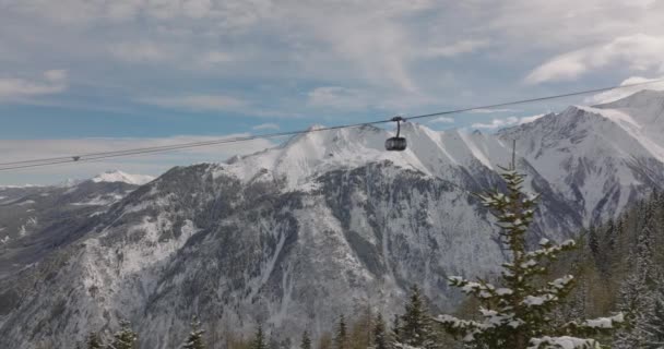 Large Drone Flight Winter Tracking Cable Car Forest Kitzsteinhorn Mountain — Video