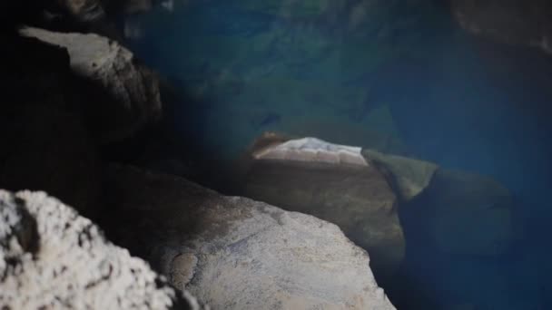 Utsikt Över Grjotagja Vulkaniska Grotta Med Klarblå Varmvatten Nära Sjön — Stockvideo