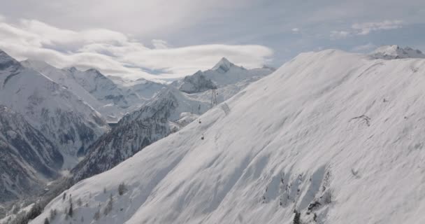 Vôo Zangão Largo Inverno Sobre Kitzsteinhorn Mountain High Tauern Range — Vídeo de Stock