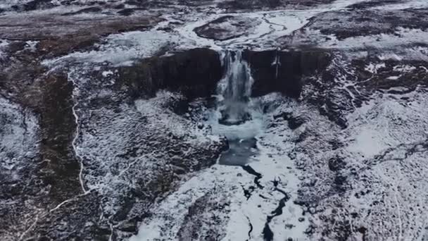 Gufufoss Şelalesi Nin Havadan Görünüşü Zlanda Çarpıcı Panoramik Kış Manzarası — Stok video