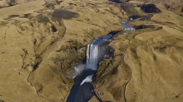 Widok Lotu Ptaka Wodospad Skogafoss Islandia Zapierający Dech Piersiach Krajobraz — Wideo stockowe