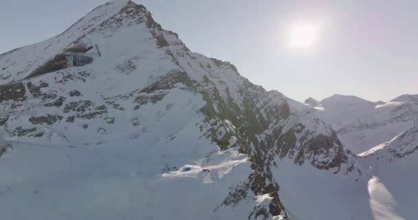 Wide Drone Volo Panning Kitzsteinhorn Montagna Sotto Sole Splendente High — Video Stock