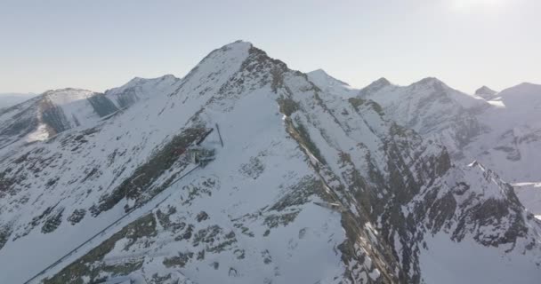 Wide Drone Flight Winter Kitzsteinhorn Mountain Peaks High Tauern Range — стокове відео