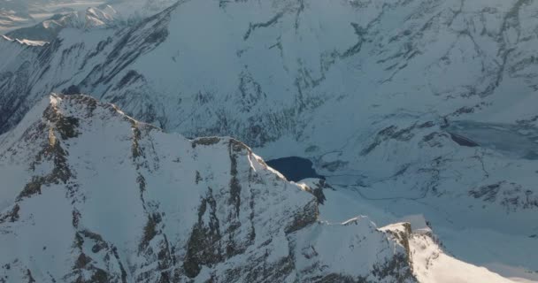 Wide Drone Flight Winter Kitzsteinhorn Mountain Peaks Tilting Lake High — Stock Video