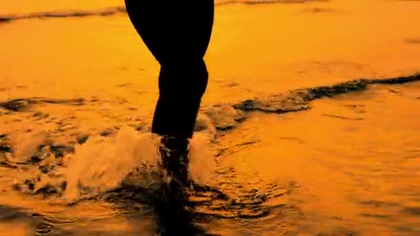 Medium Tracking Slow Motion Shot Young Woman Legs Silhouette Walking — Stok Video