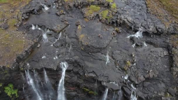 Aerial Delightful Fossa Waterfall Faroe Islands Cascade Majestueuse Dans Wild — Video