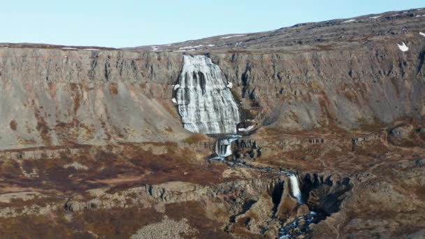 Aerial View Dynjandi Falls Westfjords Izland Népszerű Turistacélpont Látványos Természeti — Stock videók
