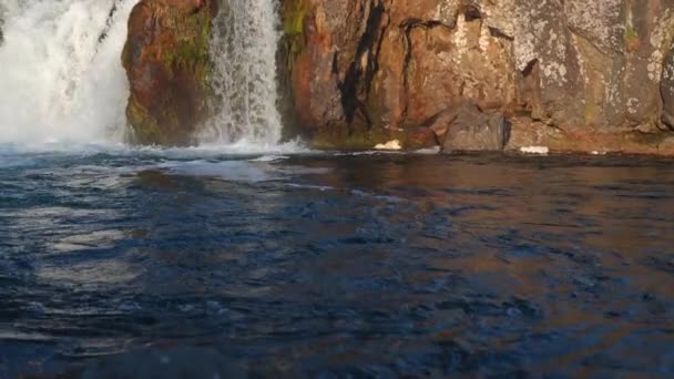 Utsikt Från Basen Kaskader Dynjandi Falls Westfjords Island Populär Turistdestination — Stockvideo