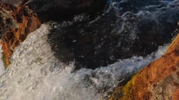 Close Falling Water One Cascades Dynjandi Falls Sunset Westfjords Iceland — Vídeos de Stock