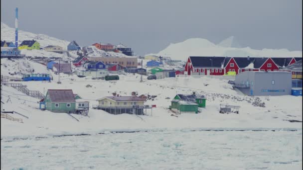 Широкий Снежный Покров Города Илулиссат Муниципалитет Аваннаата Гренландия — стоковое видео