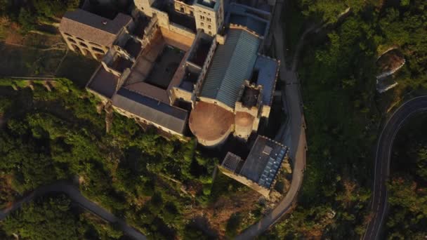 Вид Зверху Дрону Сант Пере Родс Бенедиктинський Монастир Каталонія Іспанія — стокове відео