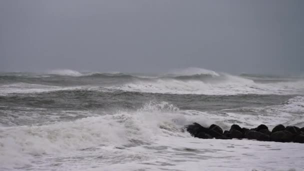 Epic Seascape Big Waves Crashing Coast Storm Power Nature Concept — Stockvideo