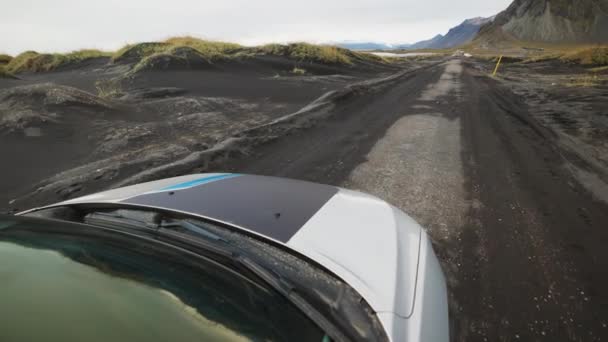 View Car Roof Car Hood Mud Dirt Road While Driving — Video Stock