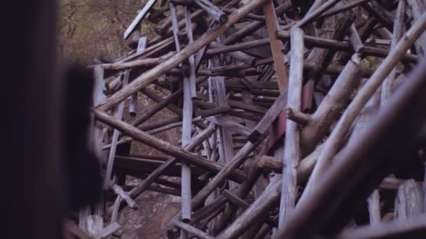 Handheld Medium Tilt Shot Wooden Structure Beach — Video