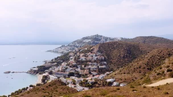 Aerial View Famous Coastal Mediterranean Town Roses Spain Amazing Seascape — Stok video