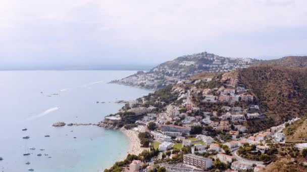 Aerial View Famous Coastal Mediterranean Town Roses Spain Amazing Seascape — 图库视频影像