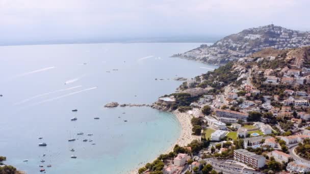 Aerial View Famous Coastal Mediterranean Town Roses Spain Amazing Seascape — 图库视频影像