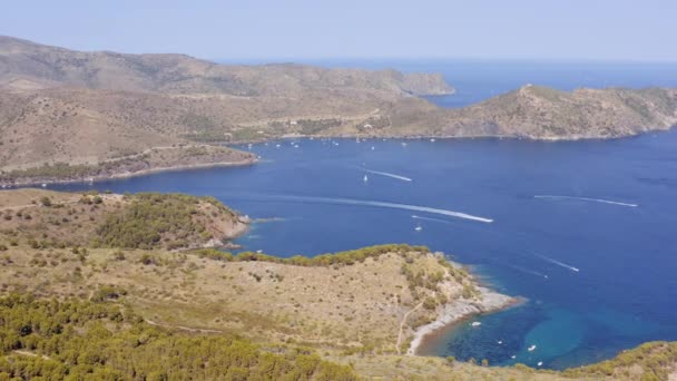 Aerial Mountains Sea Yachts Mediterranean Town Roses Spain Amazing Seascape — Stok video